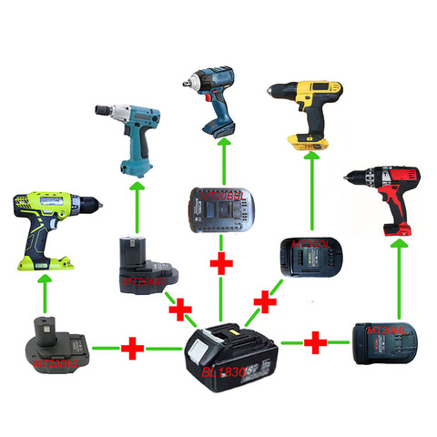 Адаптер преобразователя MT20DL MT20BSL MT20ML MT20MN MT20RNL использовать Makita 18 В литий-ионный аккумулятор BL1830 для Milwaukee Bosch Dewalt Ryobi Tool ► Фото 1/6