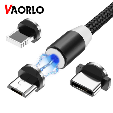 Магнитный зарядный кабель VAORLO 2 м со светодиодной подсветкой, кабель Micro USB Type-C для iPhone X, 7, 8, XS Max, XR, Huawei, Samsung, xiaomi, LG, быстрая зарядка ► Фото 1/6