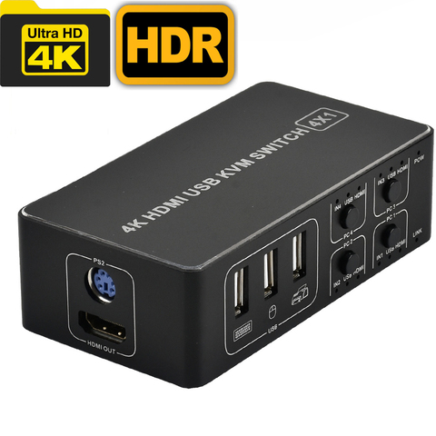 4-портовый HDMI KVM-переключатель 4K USB HDMI KVM-переключатель 4-в-1 4KX2K/60HZ win10/8/mac os. ПК ноутбук ► Фото 1/6