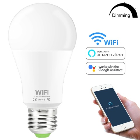 Светодиодная лампа E27 B22 с регулируемой яркостью, умный ночник с Wi-Fi и управлением через приложение, совместим с Amazon, Alexa, Google Home, 15 Вт ► Фото 1/6