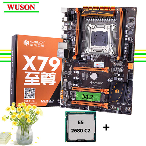 Игровая материнская плата HUANANZHI X79 Deluxe с процессором Intel Xeon E5 2680 2,7 ГГц, высокоскоростной NVME M.2, слот ОЗУ до 128 ГБ, деталь для ПК «сделай сам» ► Фото 1/6