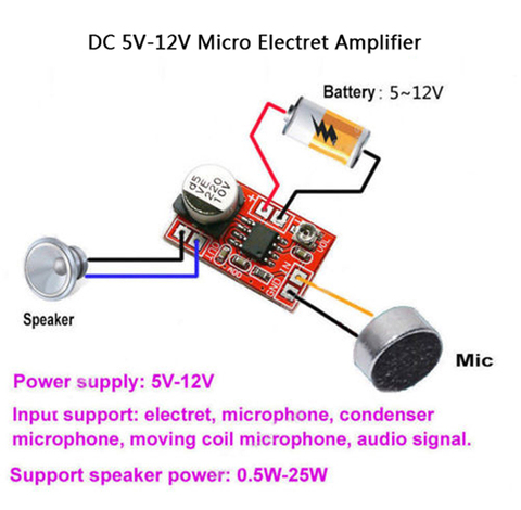DC 5V-12V микро электрический усилитель микрофон конденсатор мини микрофон усилитель доска ► Фото 1/6