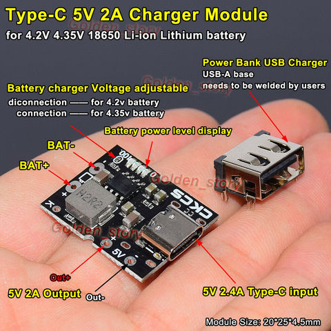 2A 5V Type-C USB 3,7 V 18650 литий-ионный аккумулятор зарядное устройство модуль DIY Power Bank ► Фото 1/4