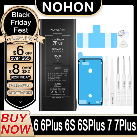 NOHON батарея для iPhone 7 6S 6plus iPhone7 iPhone6 iPhone6S аккумулятор Замена высокой емкости Bateria 7Plus 6plus 6splus Бесплатные инструменты ► Фото 1/6