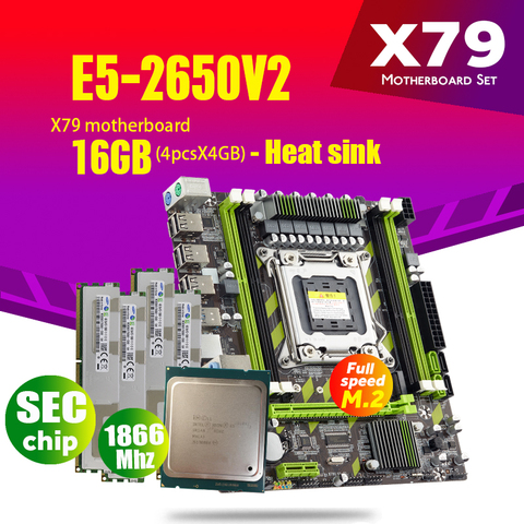 Комплект материнской платы X79G X79 с LGA2011 Combos Xeon E5 2650 V2 ЦПУ 4 шт. x 4 ГБ = 16 Гб памяти DDR3 ОЗУ радиатор 14900R 1866 МГц PC3 ► Фото 1/5