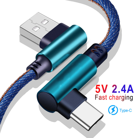 Кабель Micro USB Type-C, а, кабель для быстрой зарядки, USB шнур с углом 90 градусов, нейлоновый плетеный кабель для передачи данных для телефонов Samsung/Sony/Xiaomi Android ► Фото 1/6