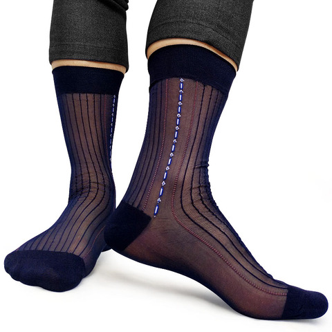 Мужские ультратонкие носки в сетку, полосатые нейлоновые шелковые прозрачные носки высокого качества, мужские сексуальные официальные нос... ► Фото 1/6