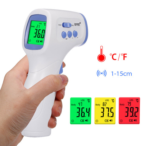 В наличии термометр, Инфракрасный цифровой бесконтактный инфракрасный ЛОБНЫЙ термометр, инфракрасный термометр с ЖК-подсветкой ► Фото 1/6