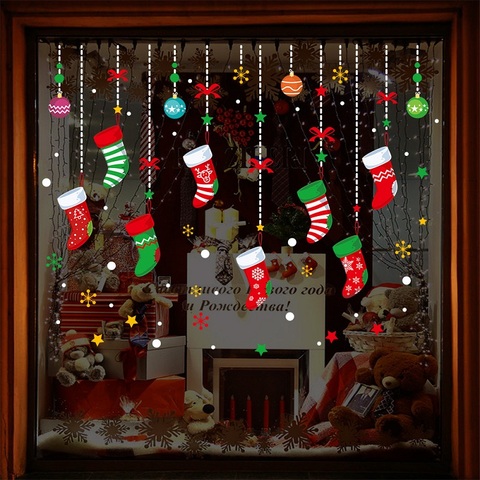 Рождественские украшения, рождественские наклейки на стену, оконные стеклянные наклейки, рождественские украшения для дома 2022 Рождество Н... ► Фото 1/6