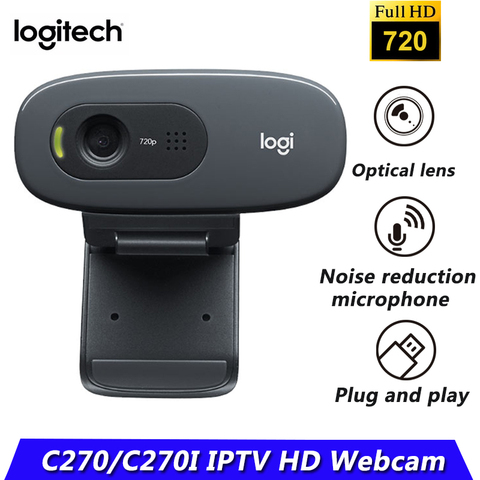 Оригинальная веб-камера Logitech C270/C270i HD 720p 3-мегапиксельная широкоформатная камера USB2.0, веб-камера с бесплатным приводом для ПК, веб-камера для чата ► Фото 1/6