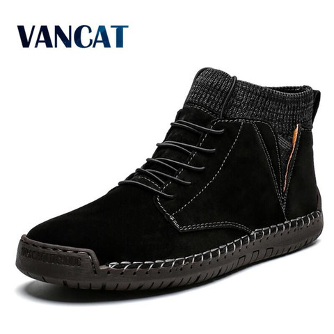 Мужские кожаные ботинки на меху Vancat, черные ботильоны, теплая обувь, обувь для снега, размеры 38-48, для зимы, 2022 ► Фото 1/6