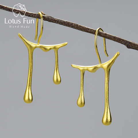 Компания Lotus Fun мед капли асимметричный дизайн Висячие серьги реальные 925 стерлингового серебра 18K золотые серьги для женщин женские туфли-лодочки на высоком каблуке ручной работы, хорошее ювелирное изделие ► Фото 1/6