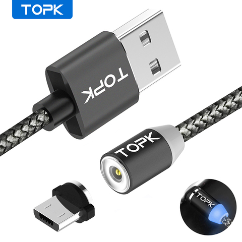 Кабель Micro USB TOPK, светодиодный магнитный Улучшенный светоотражающий нейлоновый Плетеный зарядный USB-кабель для Samsung, HTC, Xiaomi ► Фото 1/6