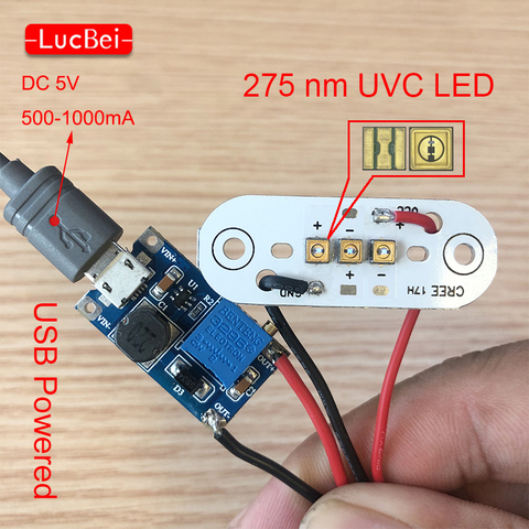 275nm UVC Светодиодный модуль для DIY UVC дезинфекционные лампы с USB блоком питания глубокий UVC светодиодный Фиолетовый светильник стерилизация 285nm ► Фото 1/6