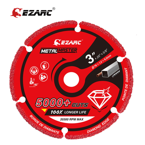 Алмазное режущее колесо EZARC 76 мм x 9,5 мм для металла, режущее колесо с 5000 + резами для арматуры, стали, железа и нержавеющей стали ► Фото 1/6