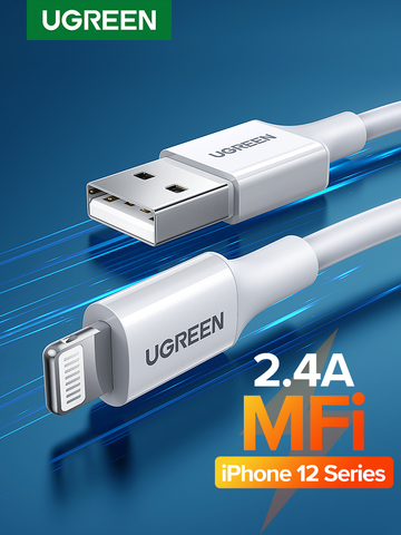 MFi USB-кабель Ugreen для iPhone 12 Mini 2,4 А, USB-кабель для быстрой зарядки и передачи данных для iPhone 12 Pro Max 11 XR 8, зарядный шнур USB ► Фото 1/6