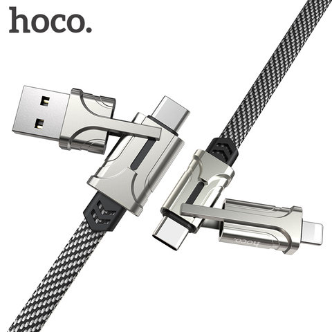 Кабель USB Type-C HOCO 4 в 1, металлический кабель для быстрой зарядки PD, 60 Вт, провод USB C-Type C для Samsung, Xiaomi, iPhone11, MacBook Pro, Air, iPad ► Фото 1/6