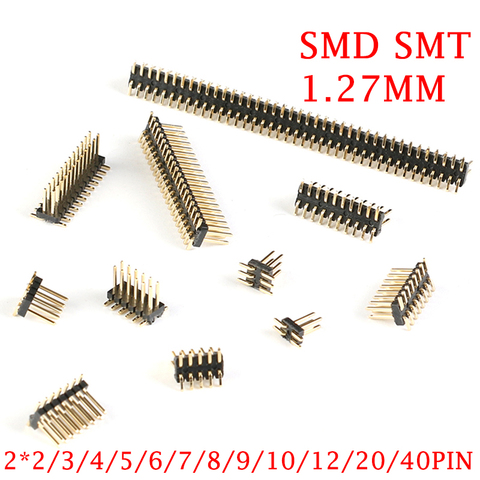 20 шт./лот SMD SMT 2*2/3/4/5/6/7/8/9/10/12/16/20/40/ PIN двухрядный штырьковый разъем 1,27 мм двухкомпонентный коннектор 2X/6/8/10/20 ► Фото 1/6