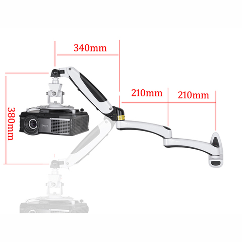 DL-PR03W-L универсальный настенный держатель проектора с газовой пружиной и полным движением 0-6,5 кг, длинный держатель с 3 ручками с крючком и ви... ► Фото 1/3