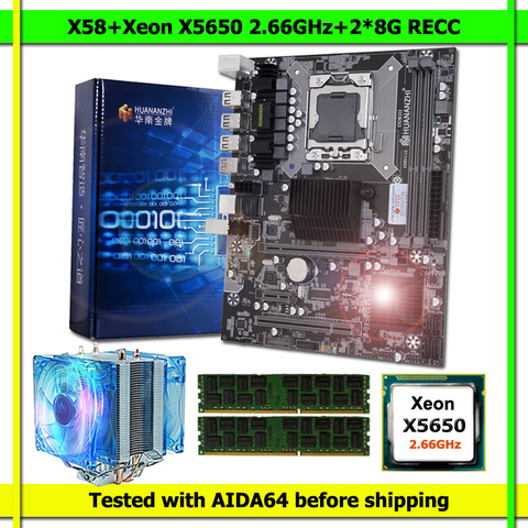Материнская плата HUANANZHI X58 LGA1366 для настольного компьютера с процессором Intel Xeon X5650 2,66 ГГц и кулером ОЗУ 16 Гб (2*8 ГБ) ► Фото 1/6