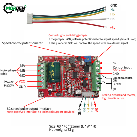 Трехфазный бесщеточный двигатель постоянного тока DC 6-60 в 400 Вт BLDC, устройство управления двигателем PWM Hall, плата драйвера управления двигателем 12 В 24 в 48 в ► Фото 1/4