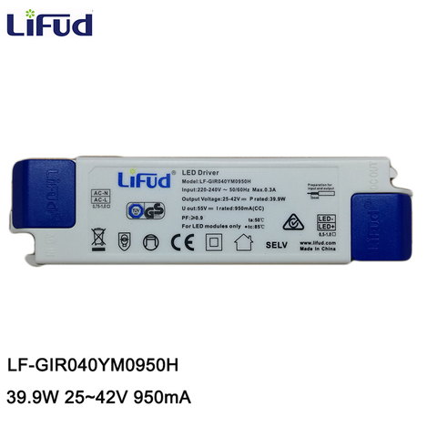 Lifud светодиодный драйвер 24-40 Вт 950mA DC 25-42 в AC220-240V LF-GIR040YM0950H трансформатор Светодиодный драйвер панель для класса II светодиодный светильник ► Фото 1/3