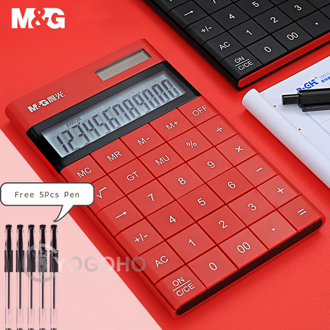 M & G современный тонкий 12-значный калькулятор с двойной мощностью, милый компактный калькуляторы на солнечных батареях, 4 цвета, Caculator, научны... ► Фото 1/6