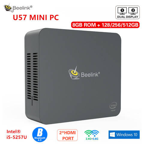 Мини-ПК Beelink U57, bluetooth 4,0, Intel i5 5257U, 3,1 ГГц, 8 ГБ, 256 ГБ, 1000 МБ, LAN, 2,4 + 5,8 ГГц, Двойной Wi-Fi, USB, поддержка Windows 10, мини-ПК ► Фото 1/1