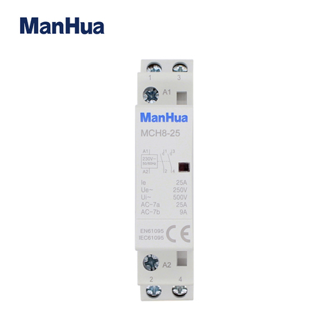 ManHua 2NO или 2NC или 1NO 1NC Американская классификация проводов 2р 25A 220 V/230 V 50/60HZ Din rail бытовой ac Контактор В соответствии с стандартом ► Фото 1/1