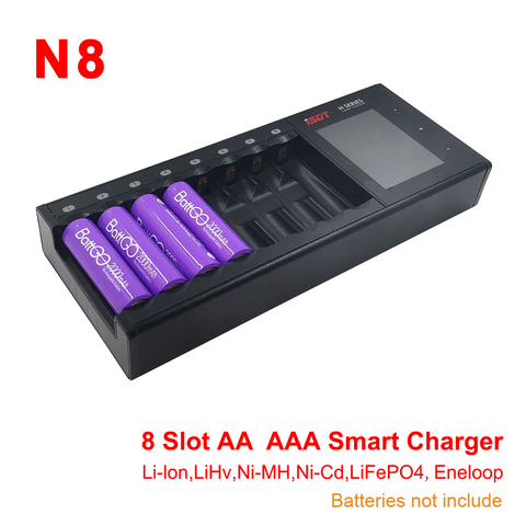 Универсальное зарядное устройство ISDT N8 с ЖК-дисплеем, быстрое умное зарядное устройство с 8 слотами для аккумуляторов AA AAA Li-lon ► Фото 1/6