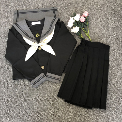 Школьная форма Jk для девочек, школьная форма черного цвета с галстуком и плиссированной юбкой в стиле аниме, большие размеры, костюм моряка для девочек в стиле аниме и средней школы ► Фото 1/5