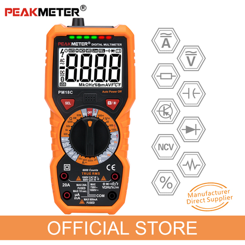 PEAKMETER Цифровой мультиметр PM18C с истинным RMS AC/DC сопротивление напряжения Емкость Частота Температура NCV тестер метр ► Фото 1/6