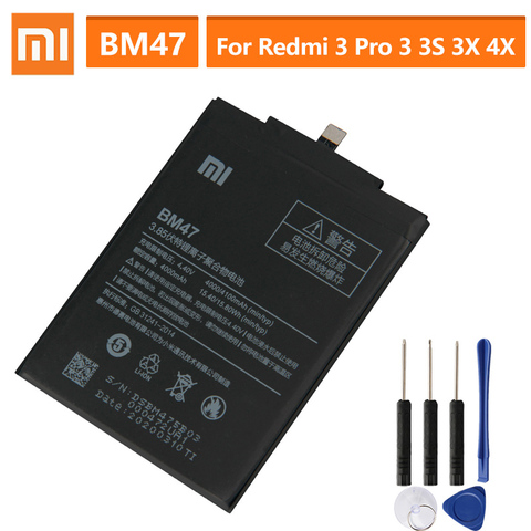 Оригинальная запасная батарея для Xiaomi Redmi 3 3S 3X Hongmi 4X Redmi3 Pro Redrice 3 BM47 натуральная батарея для телефона 4100 мАч ► Фото 1/6