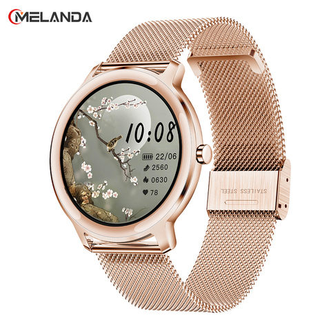 Супер тонкие модные женские Смарт-часы 2022 полностью сенсорный круглый экран Смарт-часы для женщин пульсометр для Android и IOS ► Фото 1/6