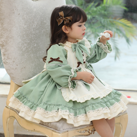 От 1 до 6 лет, платье для девочек, Рождественская 2022 рубашка с длинным рукавом для девочек, платье принцессы в винтажном стиле зеленый Лолита ... ► Фото 1/6