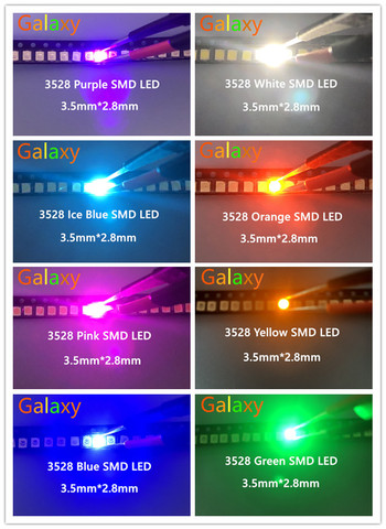 Набор светодиодных диодов SMD 3528, 100 шт./лот, набор светодиодных диодов SMD, зеленый, красный, теплый белый, ледяной синий, желтый, розовый, фиолетовый, УФ, оранжевый, rgb ► Фото 1/2