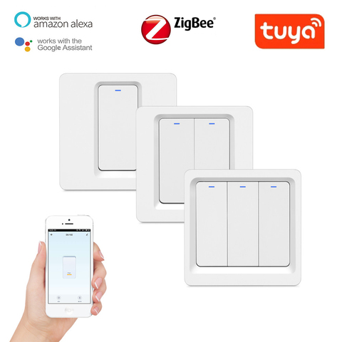 Умный кнопочный переключатель ZigBee, дистанционное управление через Wi-Fi, управление через приложение, поддержка Wi-Fi, 1/2/3 групп, Google Home, Alexa Voice ► Фото 1/6