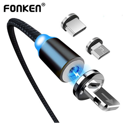 Магнитный usb-кабель FONKEN Type-C, кабель для быстрой зарядки и зарядки, магнитный кабель для Umidigi F2, зарядный кабель Micro USB для Xiaomi Redmi S9 ► Фото 1/6