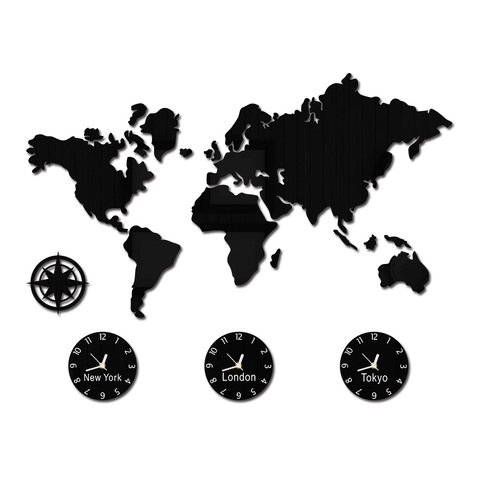 Большие настенные часы с картой мира, персонализированные бесшумные настенные часы с изображением Нью-Йорка, Лондона, Токио, с отображением... ► Фото 1/6