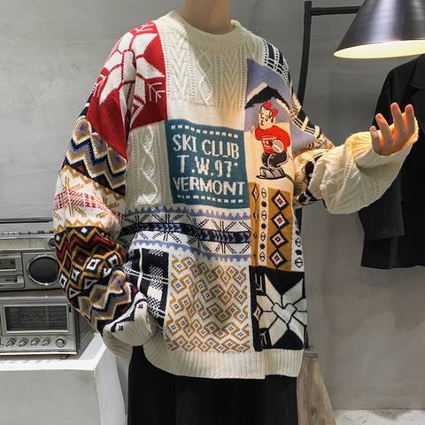 ZAZOMDE 2022 Рождественский свитер джемпер Мужская корейский Свободный вязаный свитер размера плюс одежда больших размеров Топ пары повседневн... ► Фото 1/6
