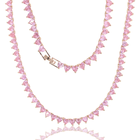 5A Сердце cz теннисное ожерелье белый розовый кубический цирконий iced out bling pink girl женское ювелирное изделие чокер ► Фото 1/6