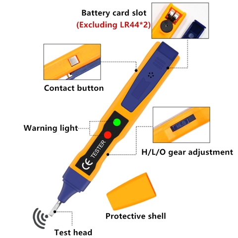 Ручка-детектор напряжения непрерывности, Бесконтактный Индуктивный измеритель напряжения переменного/постоянного тока, электрический компактный ручка, тестовый карандаш для батареи напряжения ► Фото 1/6