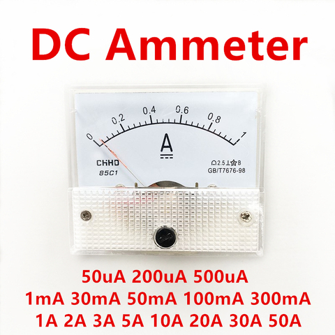 85C1 DC Аналоговый панельный Вольтметр Амперметр Вольтметр измерительный прибор 500uA 50mA 1A 5A 10A 20A 30A 50A ► Фото 1/6