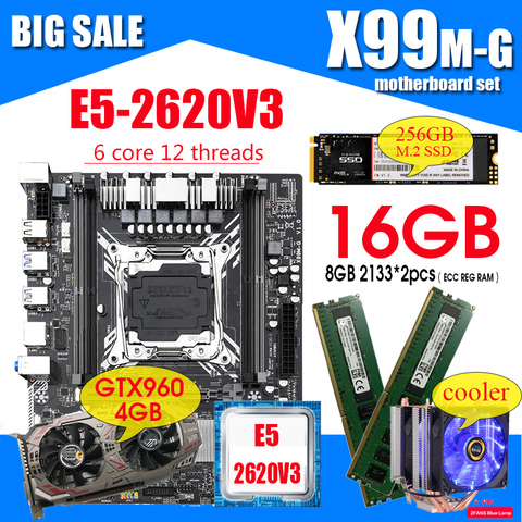 X99 материнская плата комбо LGA2011-V3 E5 2620 V3 процессор 2 шт. 8 Гб 2133 = 16 Гб Память ECC с 256 ГБ M.2 SSD RX580 4 Гб + кулер ► Фото 1/6