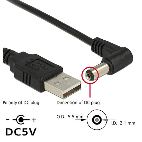 USB к 5,5 мм/2,1 мм 5 в olt DC Barrel Jack зарядный кабель 1 м 3 фута Колено 90 Прямоугольный дизайн DC Power plug USB кабель ► Фото 1/6