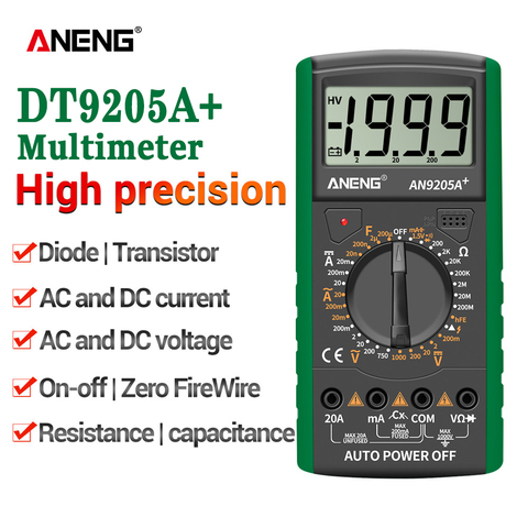 Цифровой мультиметр ANENG DT9205A +, переменный/постоянный ток, профессиональный транзистор, тестовый er, электрический мультиметр NCV, Автоматичес... ► Фото 1/6