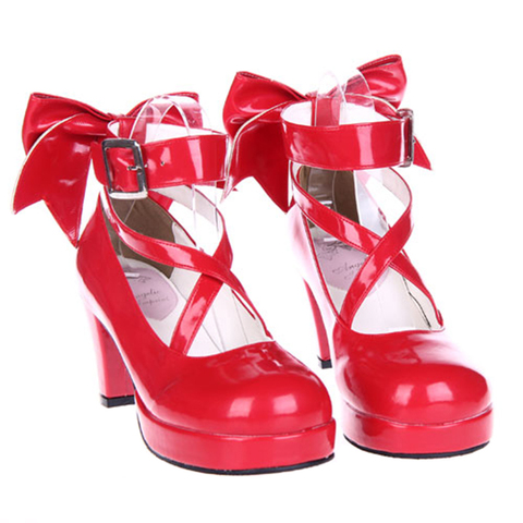 Женская обувь для косплея Puella Magi Madoka Magica, обувь в японском стиле в стиле Лолиты, обувь на высоком каблуке с бантом, новинка 2022 ► Фото 1/6