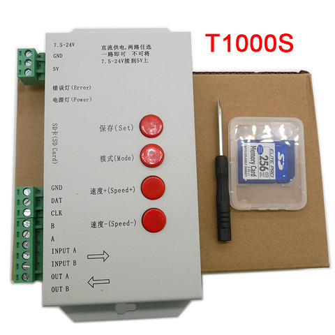 Оптовая продажа T1000S контроллер для WS2801 WS2811 WS2812B LPD6803 светодиодный 2048 RGB пикселей ленточный светильник с 256 sd-картой, DC5 ~ 24V ► Фото 1/6