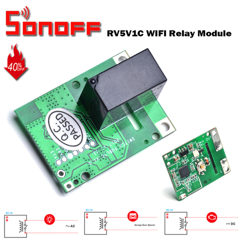 Реле SONOFF RE5V1C, модуль 5 В, Wi-Fi, переключатель «сделай сам», выход сухого контакта, ввод/самоблокировка, режимы работы, управление через приложе... ► Фото 1/6