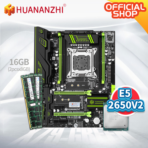 HUANANZHI X79 GREEN 2.49V3.1 X79 материнская плата с Intel XEON E5 2650 V2 с 2*8G DDR3 RECC памяти комбо комплект SATA 3,0 USB3.0 ► Фото 1/5